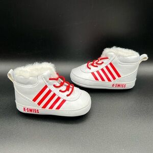 K-SWISS Booties Crib Shoes Soft Soles - Baby Infant Size 3 (White/Red)